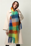 Women Plaid Tassel Winter Scarf