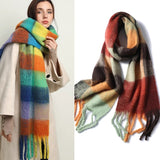 Women Plaid Tassel Winter Scarf