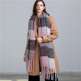 Women Plaid Tassel Winter Scarf