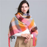 Women Plaid Tassel Winter Scarf