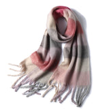 Women Plaid Tassel Winter Scarf