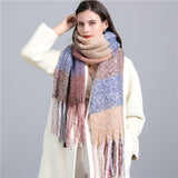 Women Plaid Tassel Winter Scarf