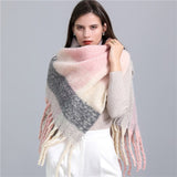 Women Plaid Tassel Winter Scarf