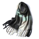 Women Plaid Tassel Winter Scarf