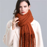 Women Plaid Tassel Winter Scarf