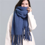 Women Plaid Tassel Winter Scarf