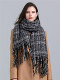 Women Plaid Tassel Winter Scarf