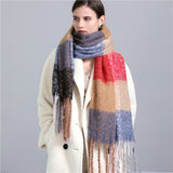 Women Plaid Tassel Winter Scarf