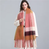 Women Plaid Tassel Winter Scarf