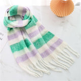 Women Plaid Tassel Winter Scarf