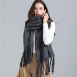 Women Plaid Tassel Winter Scarf