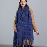 Women Plaid Tassel Winter Scarf