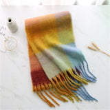 Women Plaid Tassel Winter Scarf