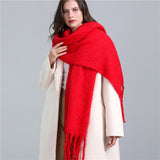 Women Plaid Tassel Winter Scarf