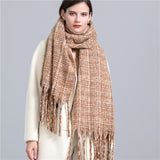 Women Plaid Tassel Winter Scarf