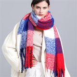 Women Plaid Tassel Winter Scarf