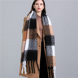 Women Plaid Tassel Winter Scarf