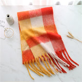 Women Plaid Tassel Winter Scarf