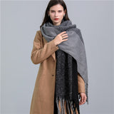 Women Plaid Tassel Winter Scarf