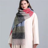 Women Plaid Tassel Winter Scarf