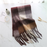 Women Plaid Tassel Winter Scarf