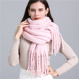 Women Plaid Tassel Winter Scarf