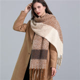 Women Plaid Tassel Winter Scarf