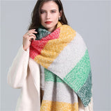 Women Plaid Tassel Winter Scarf