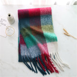 Women Plaid Tassel Winter Scarf