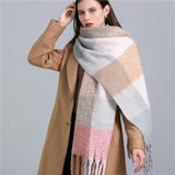 Women Plaid Tassel Winter Scarf