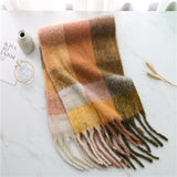 Women Plaid Tassel Winter Scarf