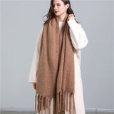 Women Plaid Tassel Winter Scarf