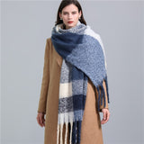 Women Plaid Tassel Winter Scarf